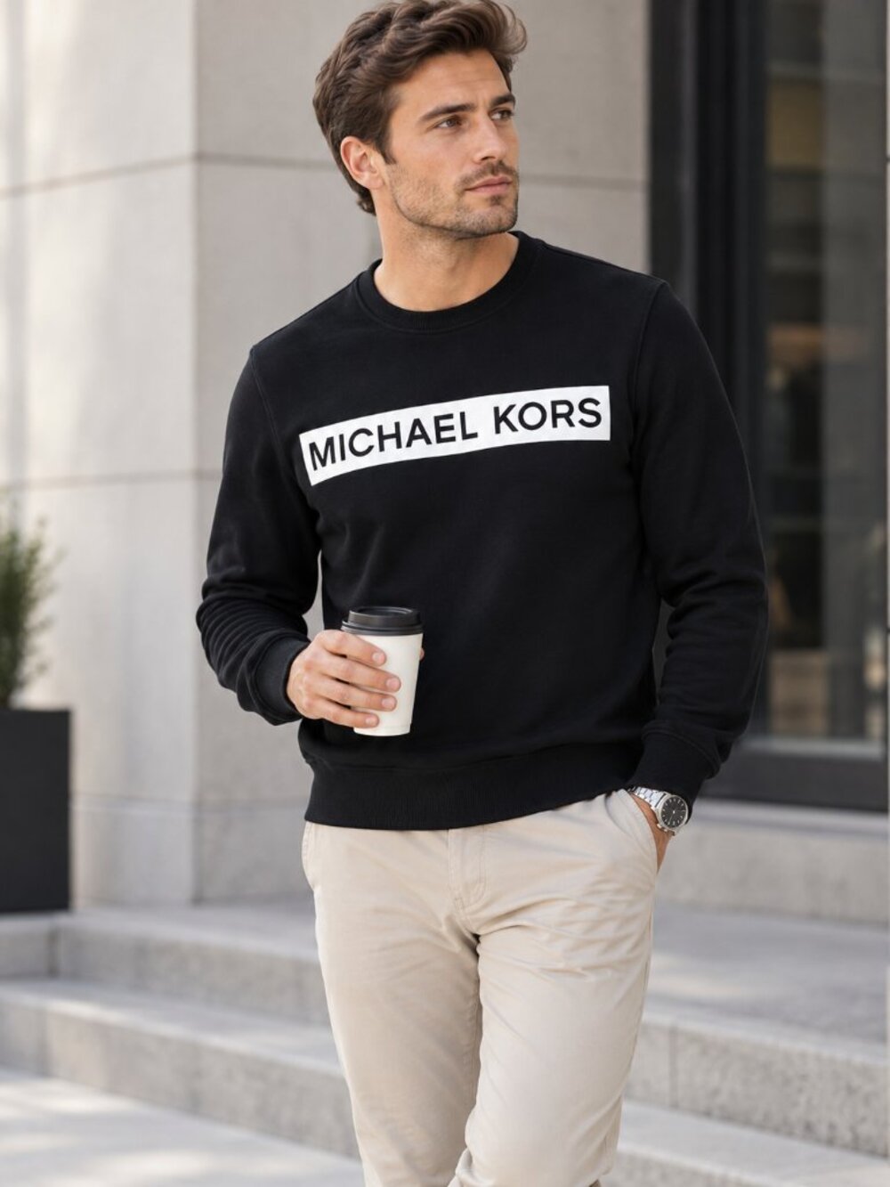 Michael Kors Men’s Black Logo Crewneck Sweatshirt Pullover Size M